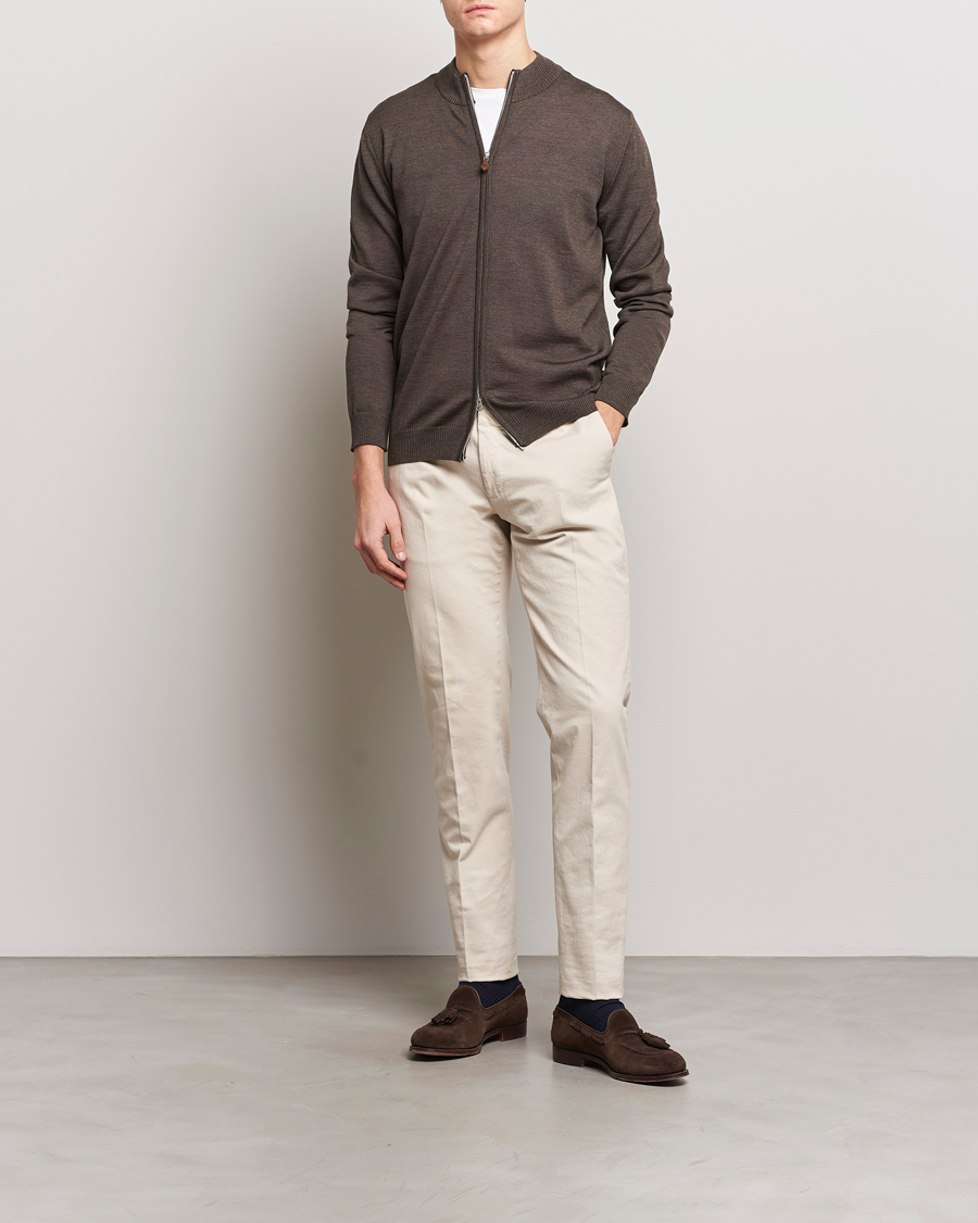 Herre | Trøjer | Stenströms | Merino Wool Full Zip Brown