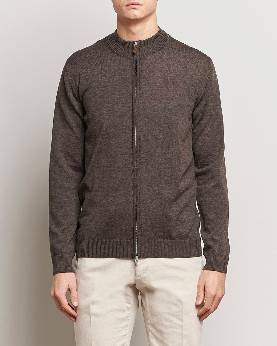 Herre | Trøjer | Stenströms | Merino Wool Full Zip Brown