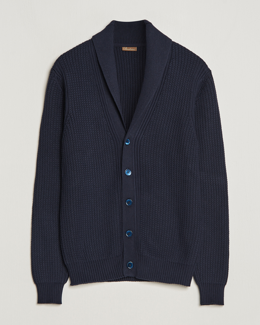 Herre | Trøjer | Stenströms | Cotton/Cashmere Shawl Cardigan Navy