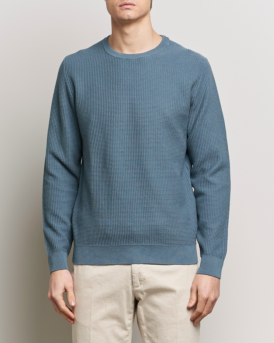 Herre | Strikkede trøjer | Stenströms | Organic Cotton Crew Neck Mid Blue