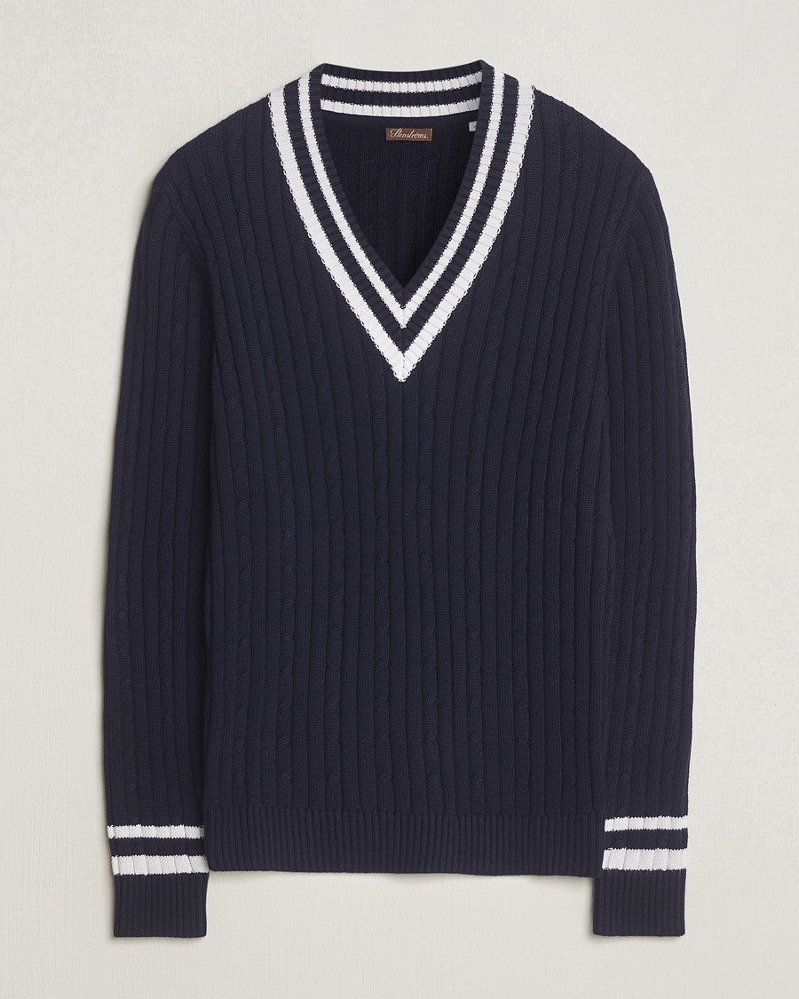Herre | Trøjer | Stenströms | Cotton/Cashmere Cable V-Neck Navy