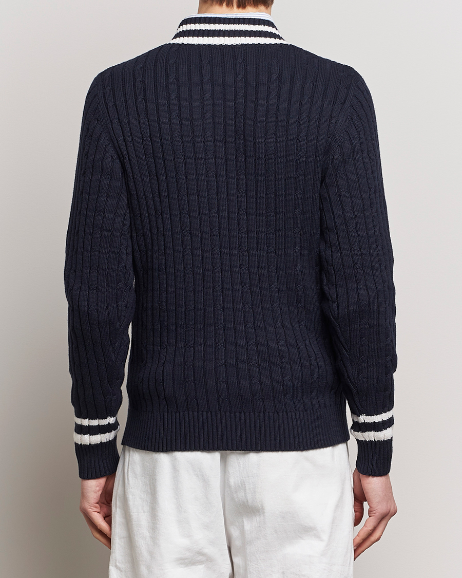 Herre | Trøjer | Stenströms | Cotton/Cashmere Cable V-Neck Navy