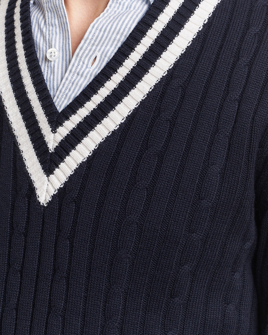 Herre | Trøjer | Stenströms | Cotton/Cashmere Cable V-Neck Navy