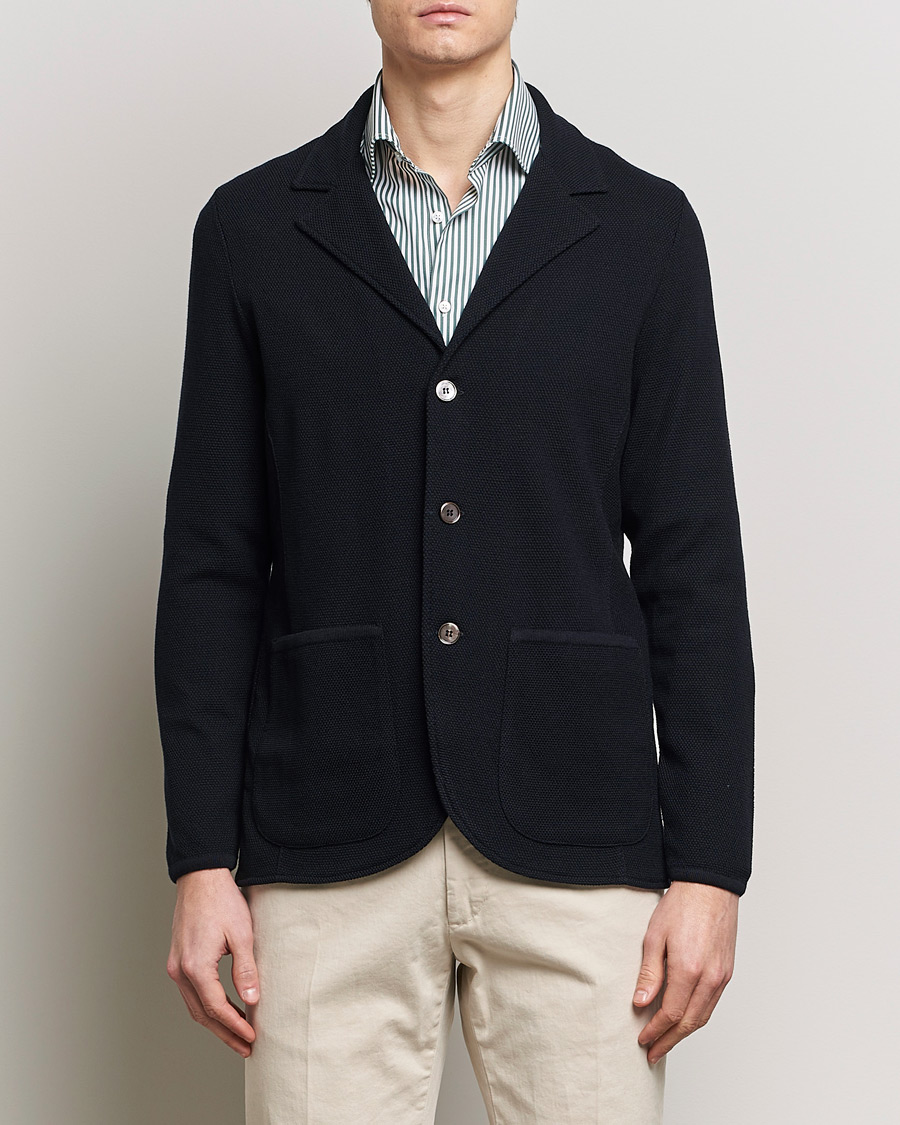 Herre | Tøj | Stenströms | Merino Wool Texture Knitted Blazer Navy