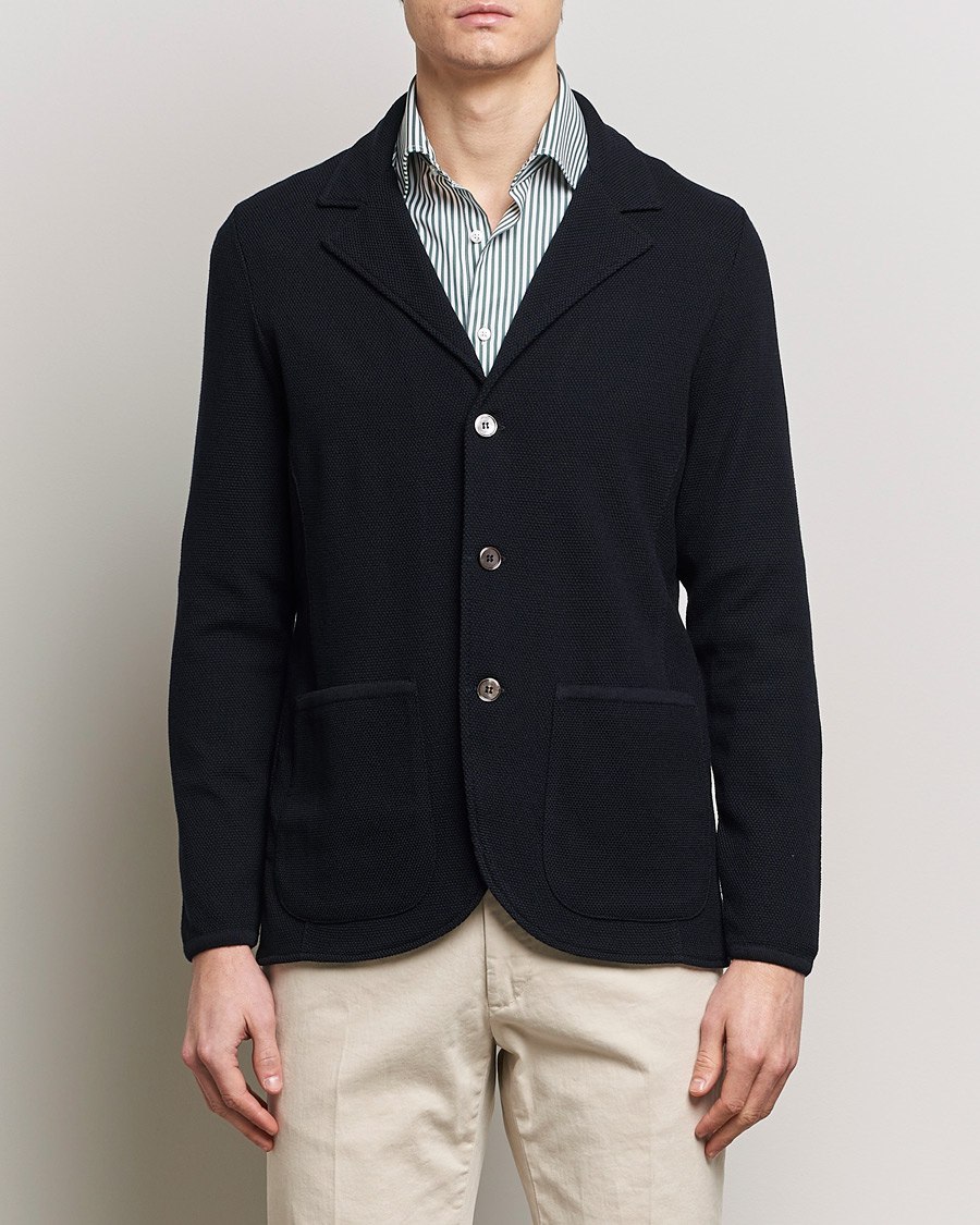 Herre | Stenströms | Stenströms | Merino Wool Texture Knitted Blazer Navy