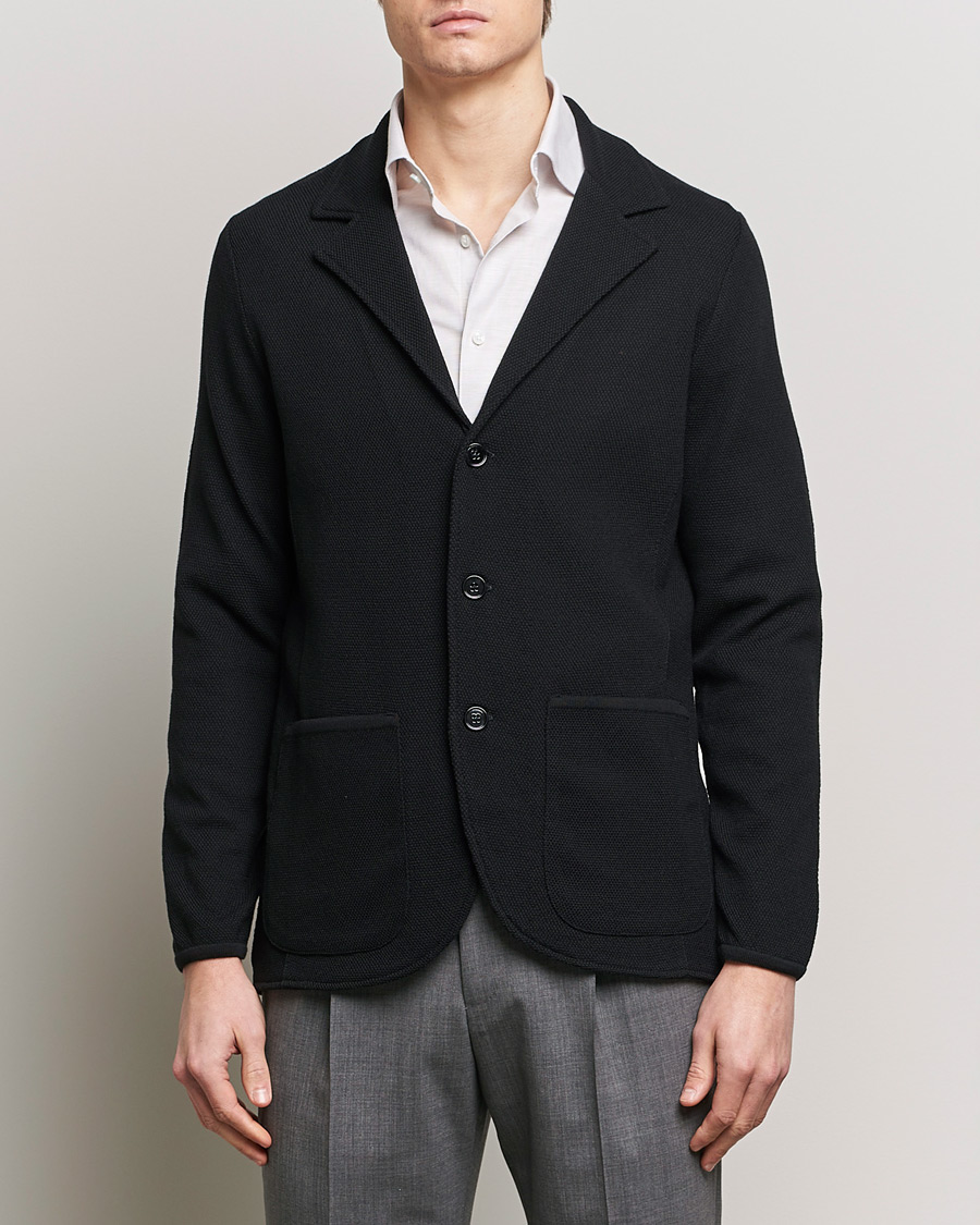 Herre | Cardiganblazer | Stenströms | Merino Wool Texture Knitted Blazer Black