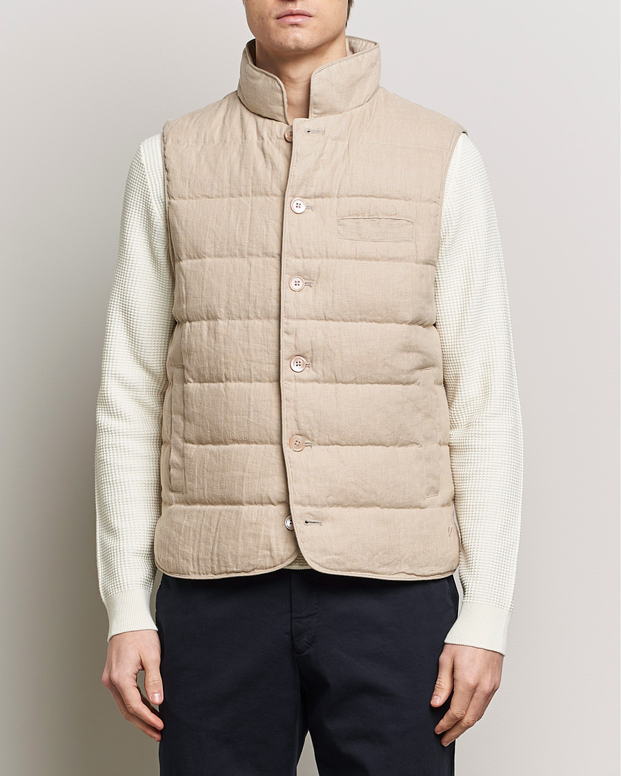 Herre | Efterårsjakker | Stenströms | Linen Down Padded Button Vest Beige