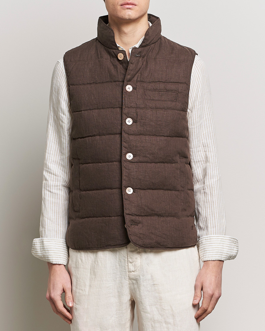 Herre | Stenströms | Stenströms | Linen Down Padded Button Vest Brown