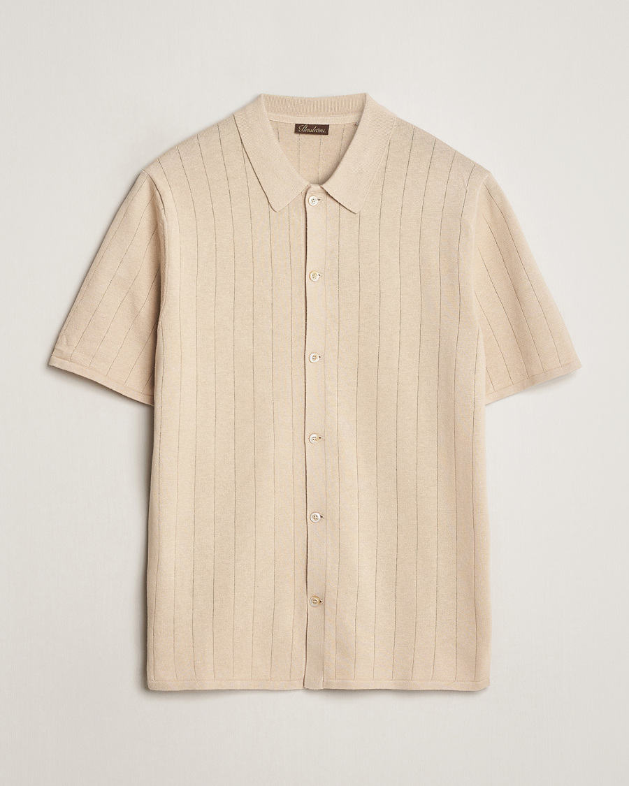 Herre | Polotrøjer | Stenströms | Linen/Cotton Rib Knitted Buttonthru Shirt Beige