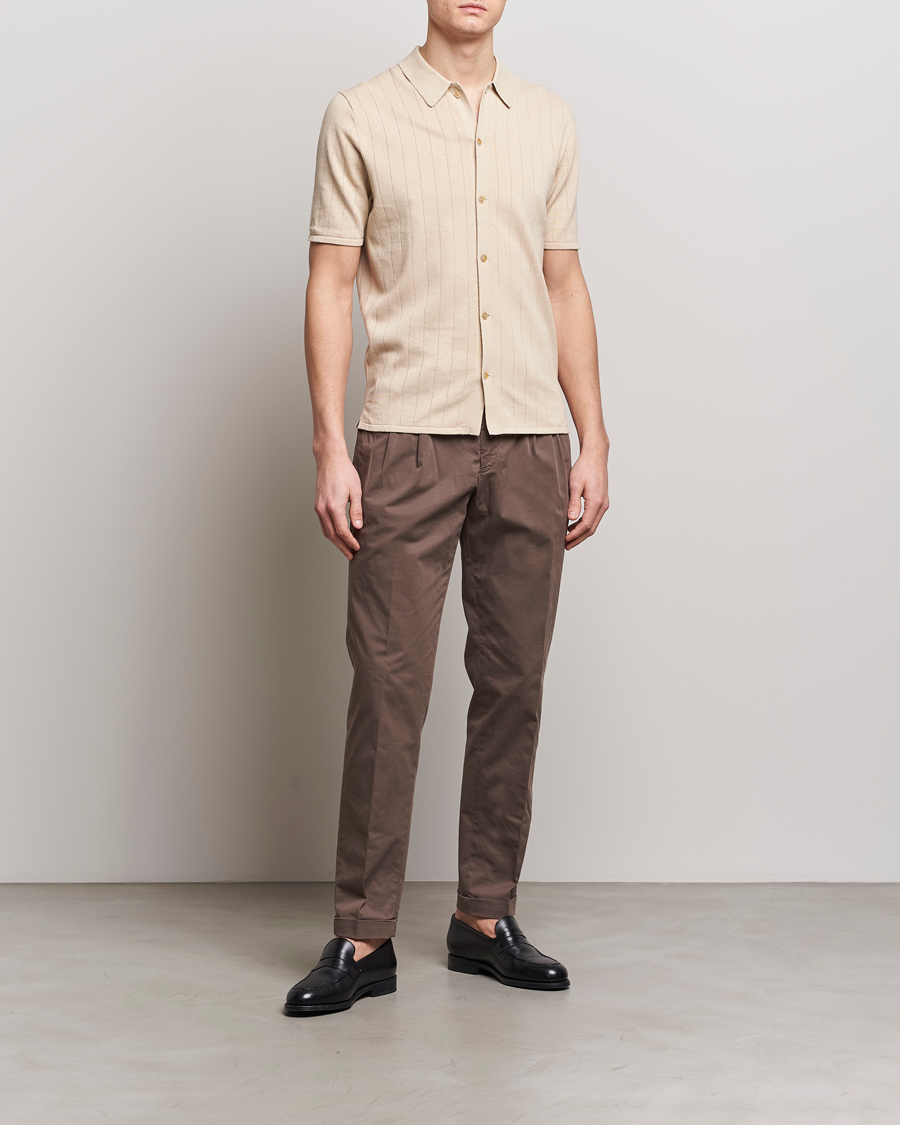 Herre | Polotrøjer | Stenströms | Linen/Cotton Rib Knitted Buttonthru Shirt Beige