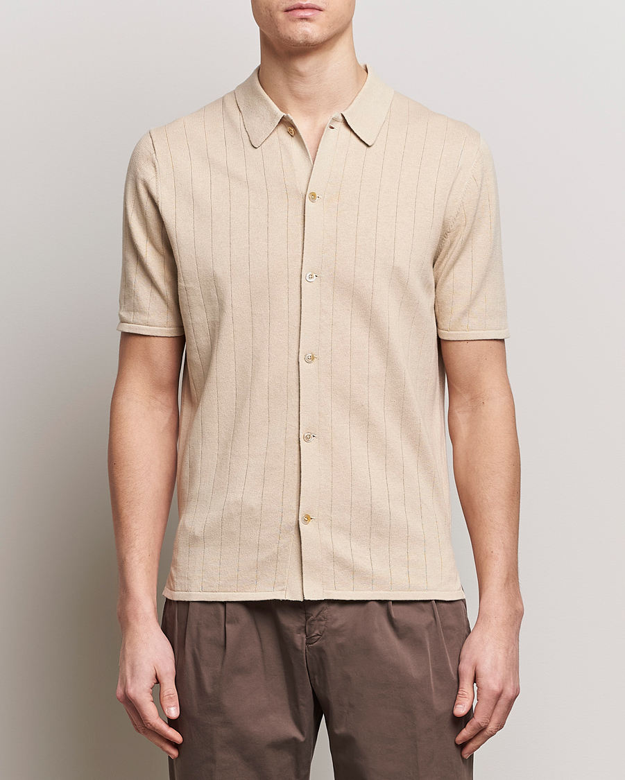 Herre | Polotrøjer | Stenströms | Linen/Cotton Rib Knitted Buttonthru Shirt Beige