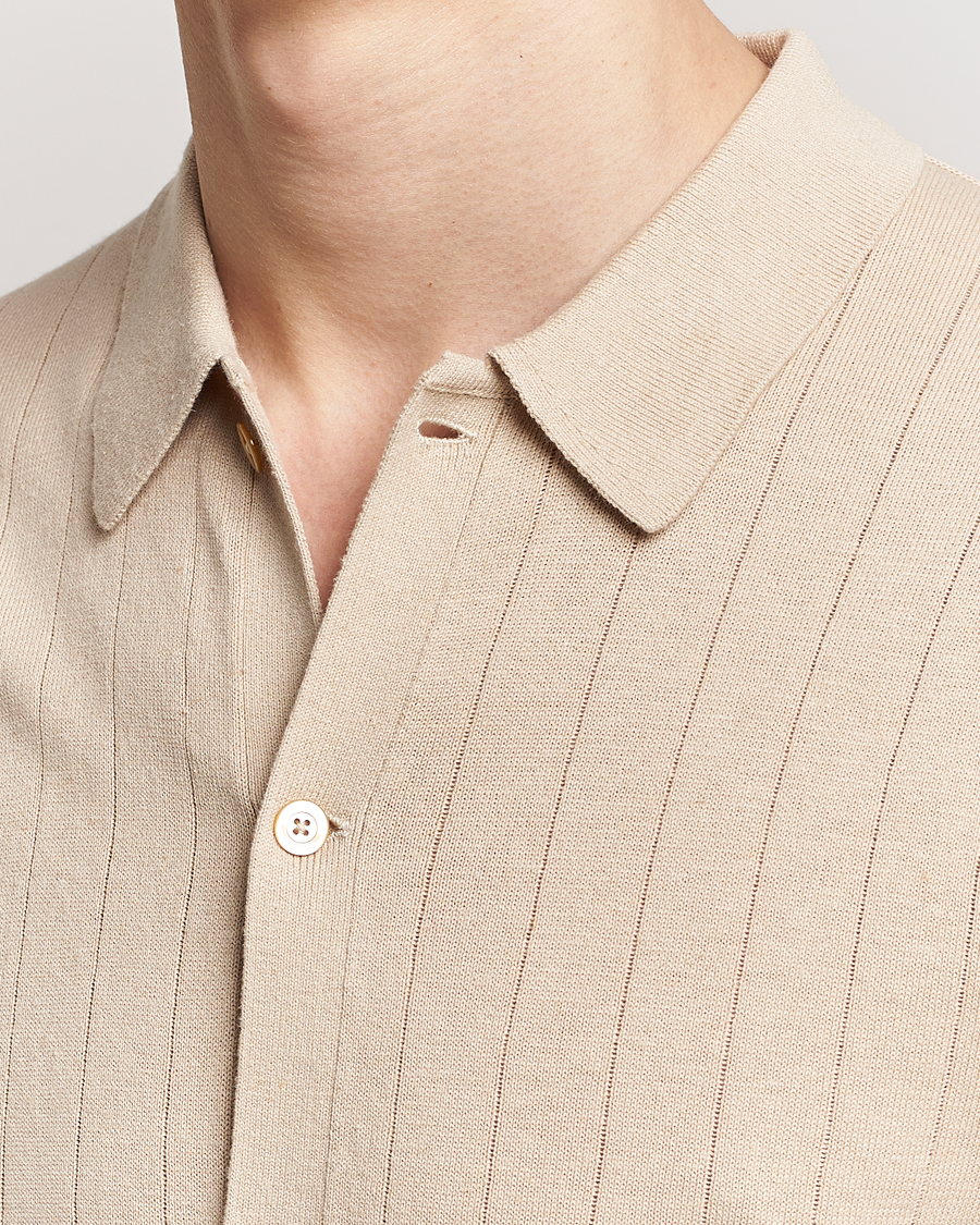 Herre | Polotrøjer | Stenströms | Linen/Cotton Rib Knitted Buttonthru Shirt Beige