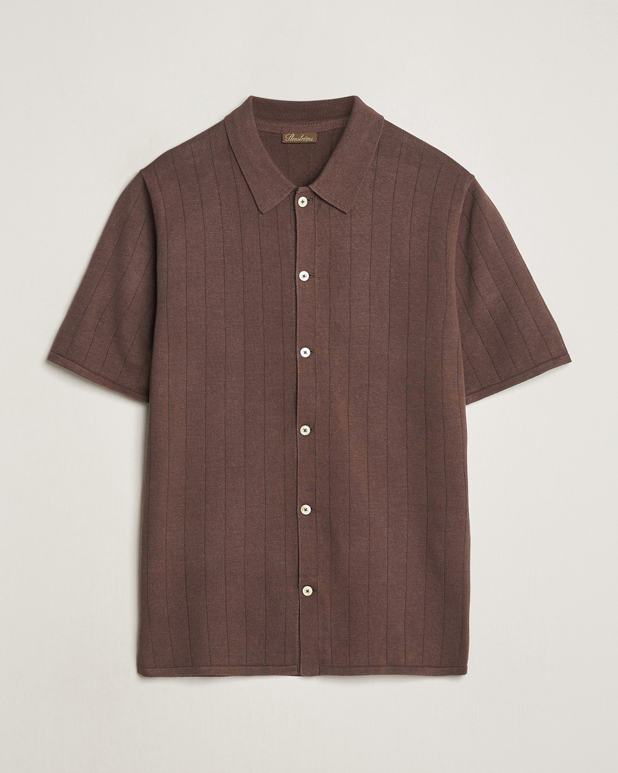 Herre | Polotrøjer | Stenströms | Linen/Cotton Rib Knitted Buttonthru Shirt Brown