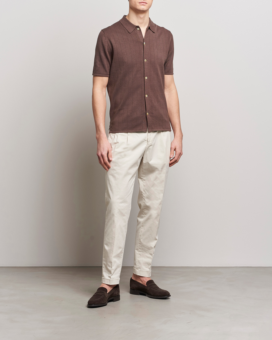 Herre | Polotrøjer | Stenströms | Linen/Cotton Rib Knitted Buttonthru Shirt Brown