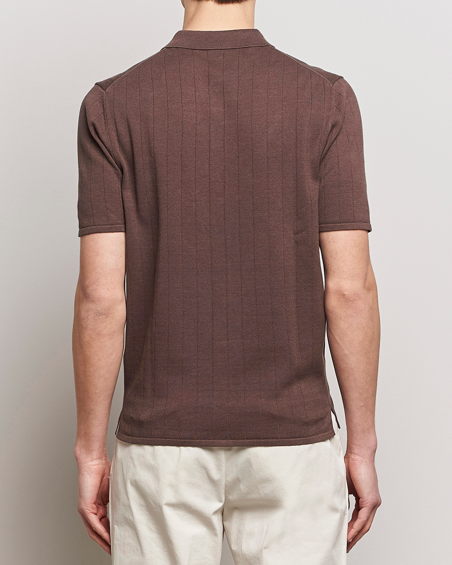 Herre | Polotrøjer | Stenströms | Linen/Cotton Rib Knitted Buttonthru Shirt Brown
