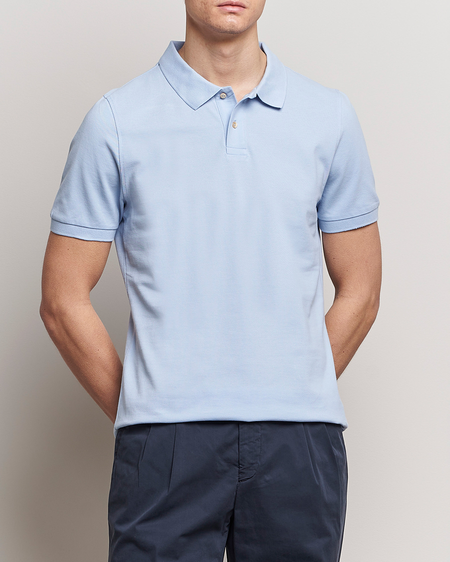 Herre | Kortærmede polotrøjer | Stenströms | Organic Cotton Piquet Polo Shirt Light Blue