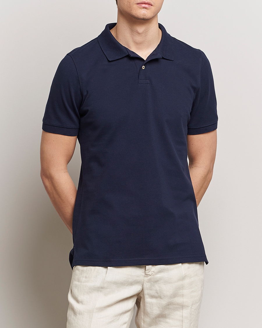 Herre | Nyheder | Stenströms | Organic Cotton Piquet Polo Shirt Navy