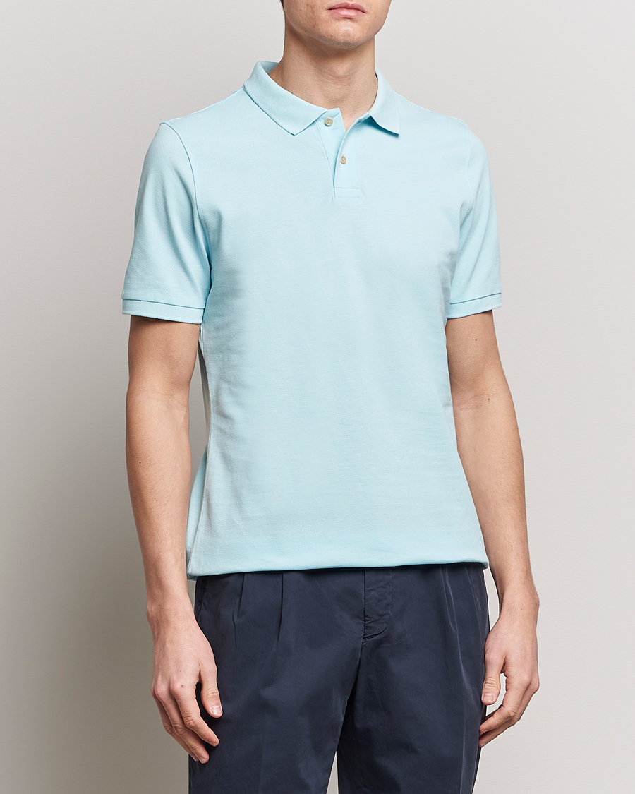 Herre | Kortærmede polotrøjer | Stenströms | Organic Cotton Piquet Polo Shirt Aqua Blue