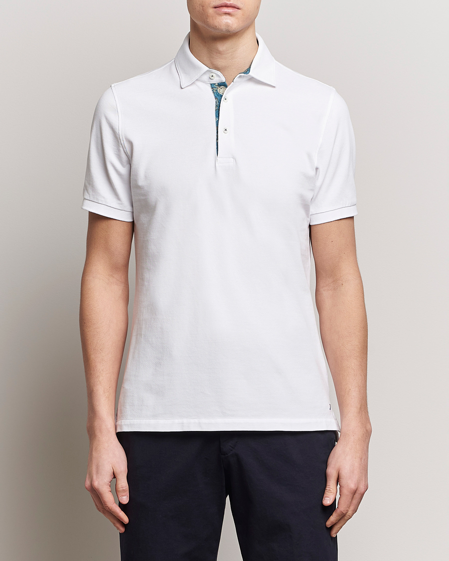 Herre | Kortærmede polotrøjer | Stenströms | Cotton Pique Contrast Polo Shirt White