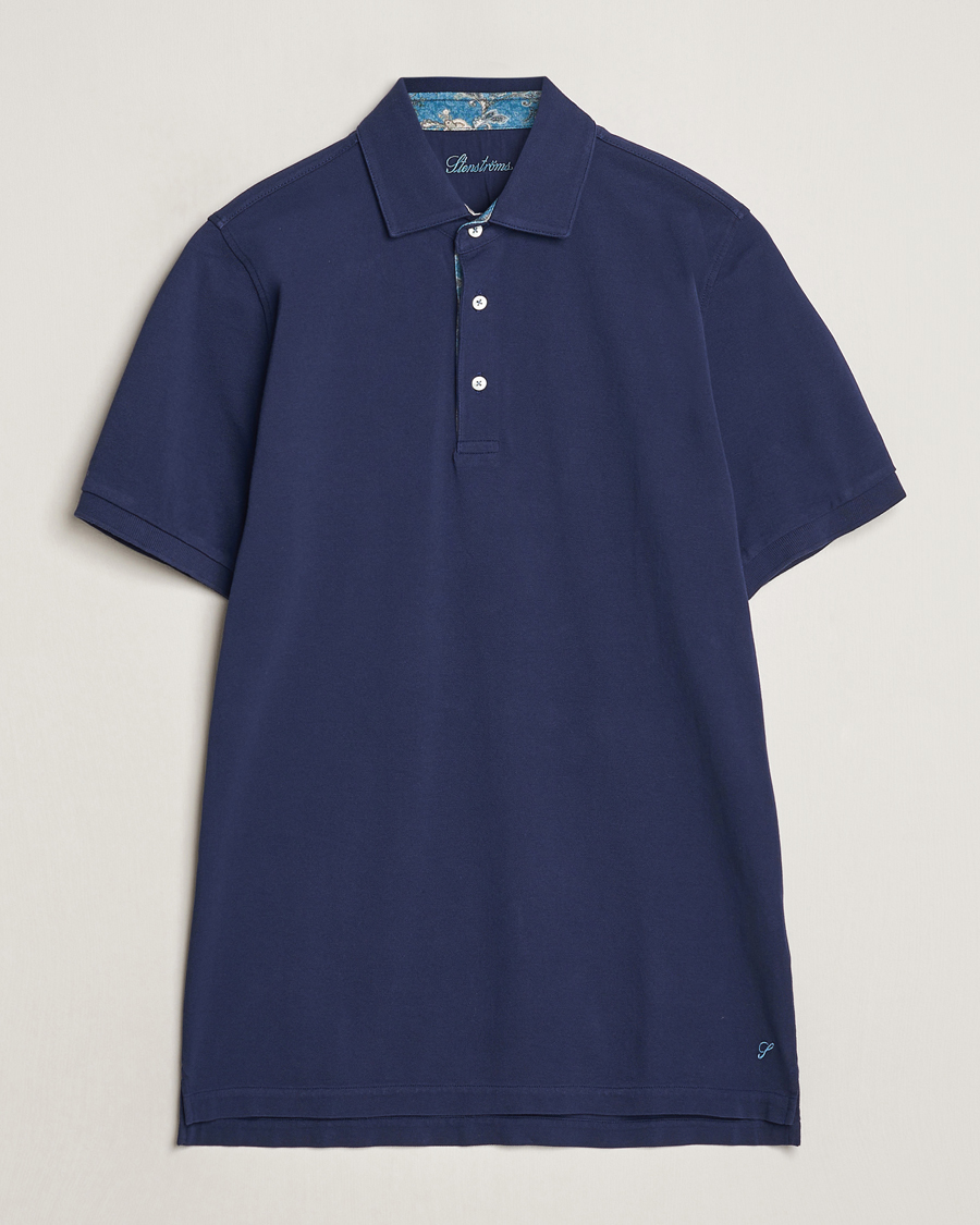Herr |  | Stenströms | Cotton Pique Contrast Polo Shirt Navy