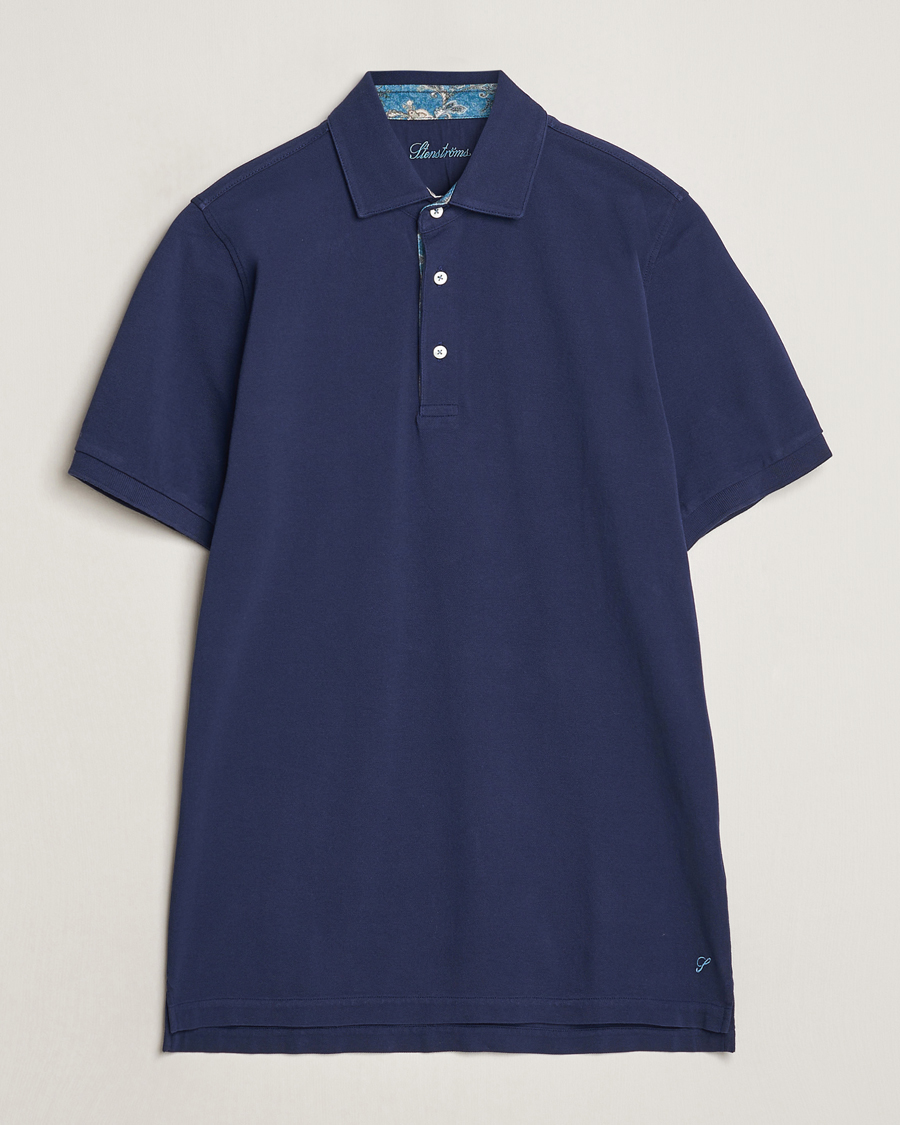 Herre | Polotrøjer | Stenströms | Cotton Pique Contrast Polo Shirt Navy