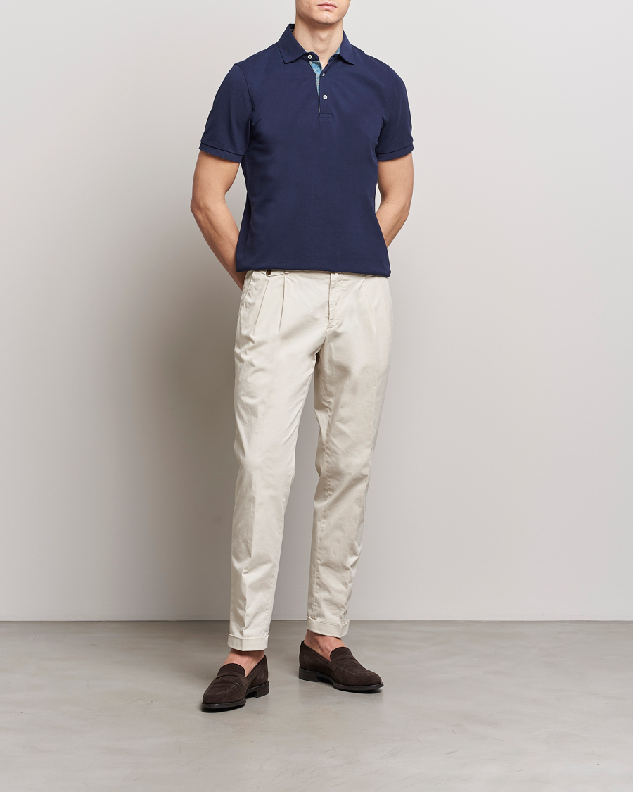 Herre | Polotrøjer | Stenströms | Cotton Pique Contrast Polo Shirt Navy