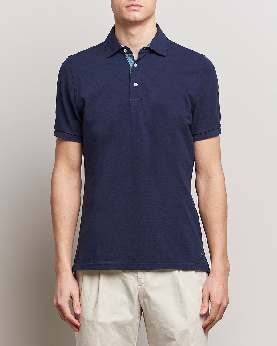 Herre | Kortærmede polotrøjer | Stenströms | Cotton Pique Contrast Polo Shirt Navy