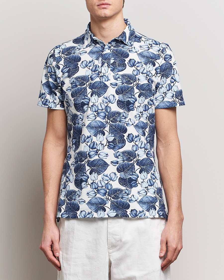 Herre | Tøj | Stenströms | Cotton Pique Printed Polo Shirt Blue