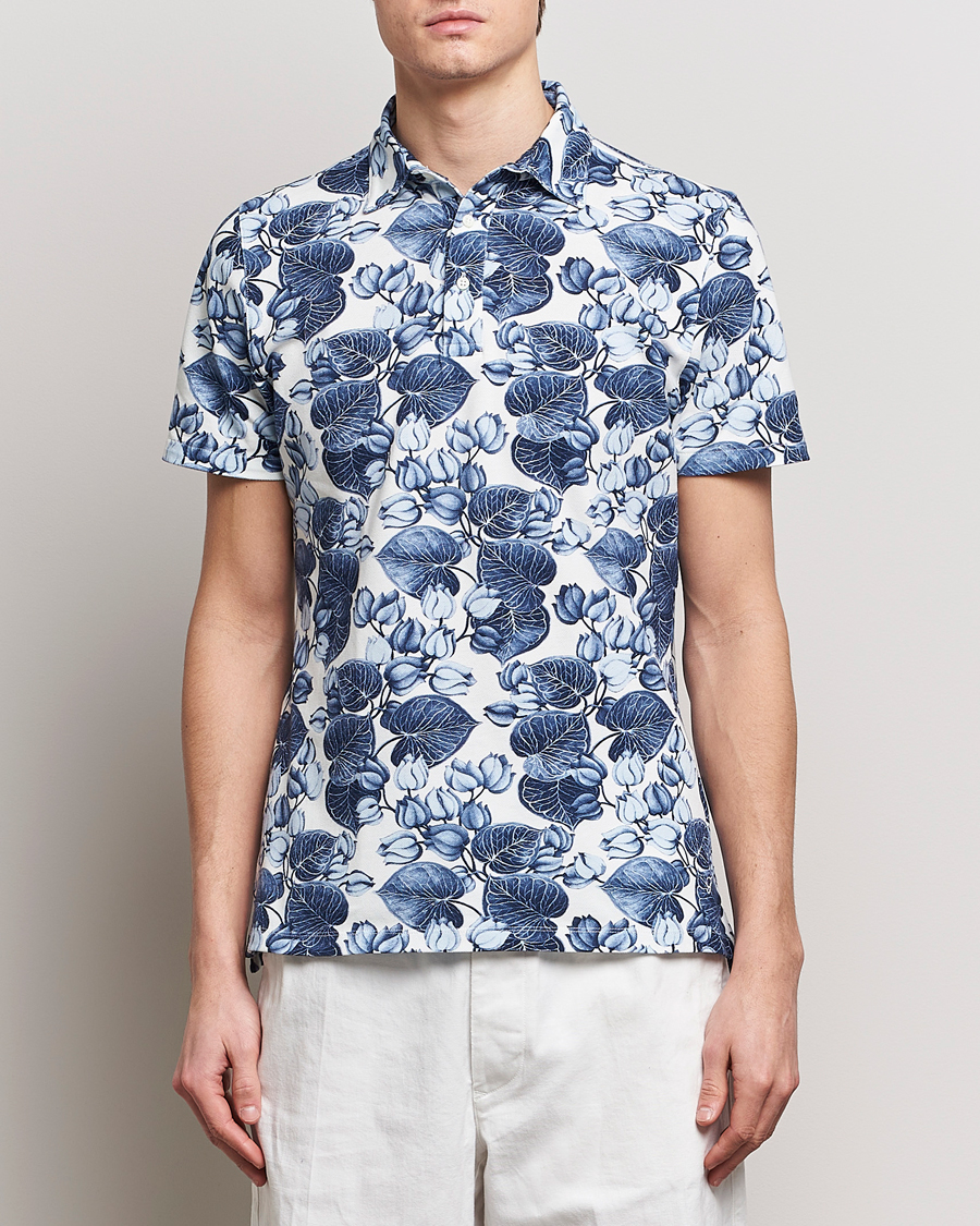 Herr |  | Stenströms | Cotton Pique Printed Polo Shirt Blue