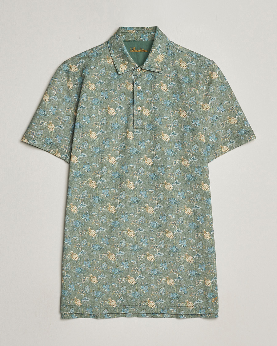 Herre |  | Stenströms | Cotton Pique Paisley Printed Polo Shirt Green