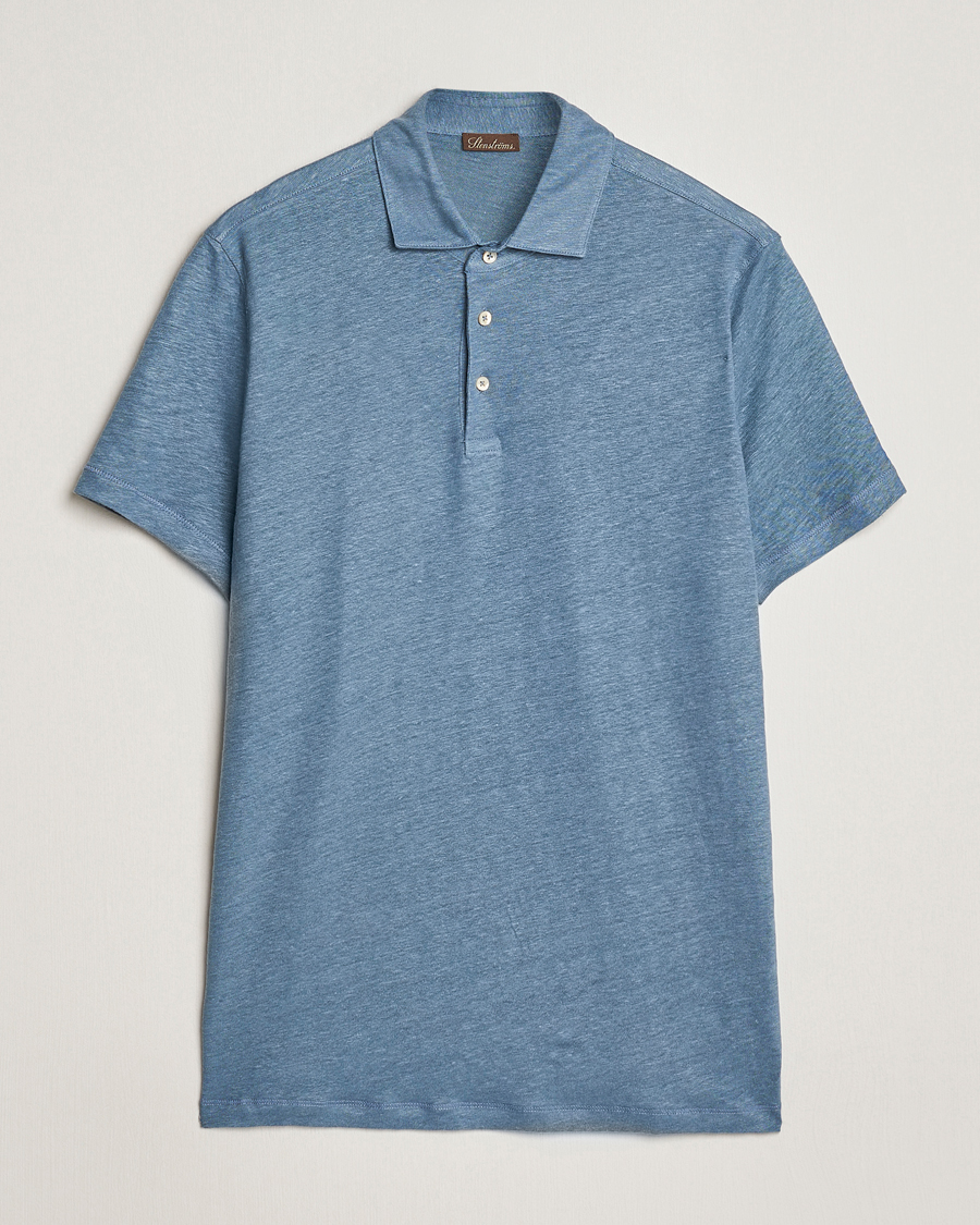 Herre | Polotrøjer | Stenströms | Linen Polo Shirt Steel Blue