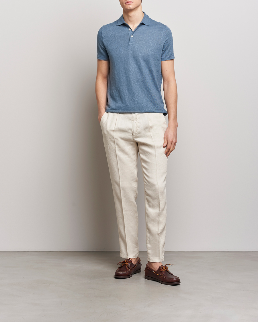 Herre | Polotrøjer | Stenströms | Linen Polo Shirt Steel Blue
