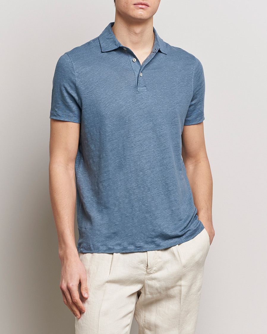 Herre | Kortærmede polotrøjer | Stenströms | Linen Polo Shirt Steel Blue