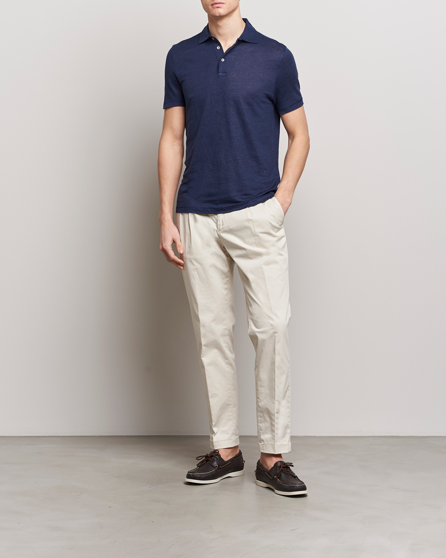 Herre | Polotrøjer | Stenströms | Linen Polo Shirt Navy