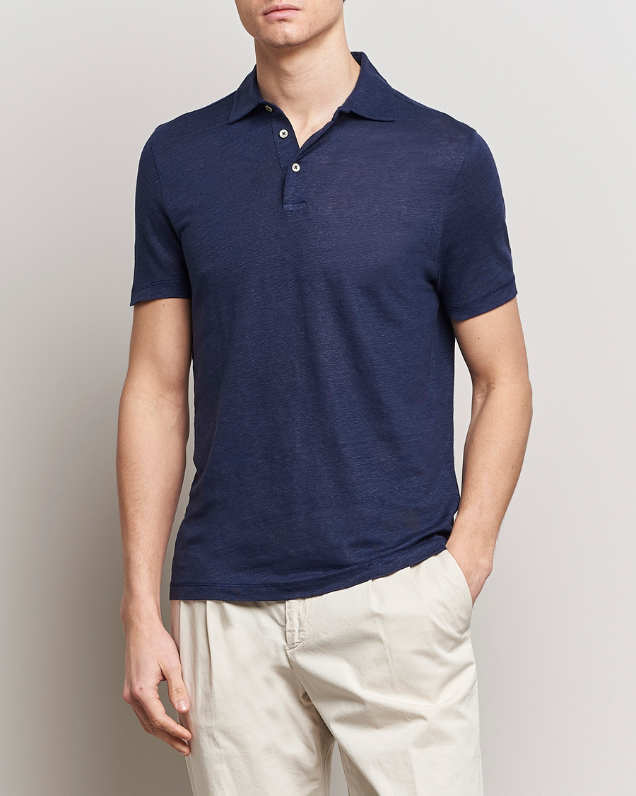 Herre | Kortærmede polotrøjer | Stenströms | Linen Polo Shirt Navy