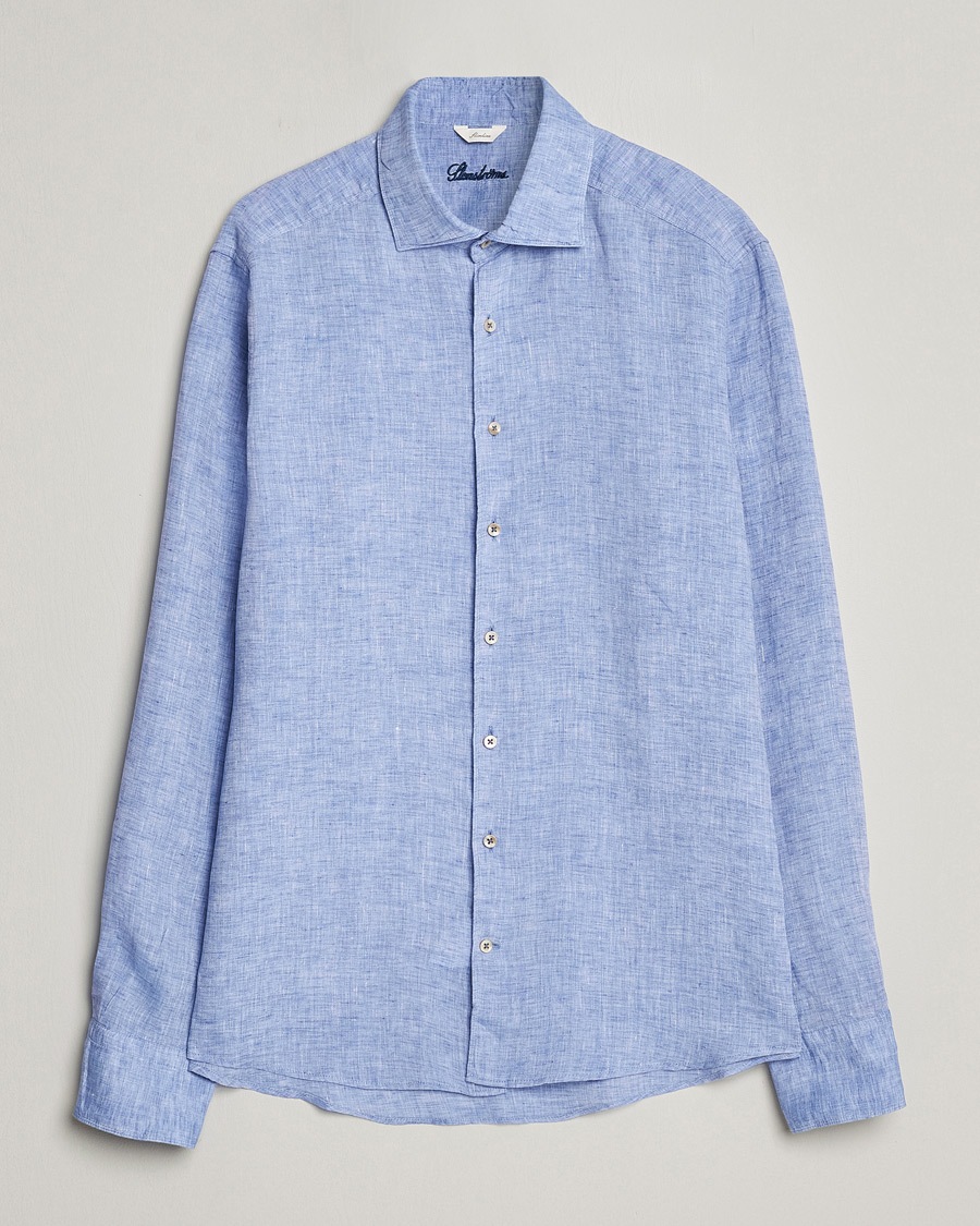 Herre |  | Stenströms | Slimline Cut Away Linen Shirt Blue