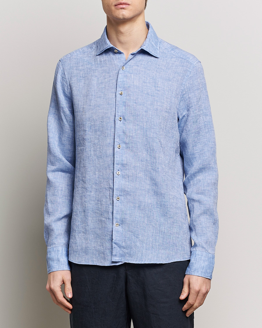 Herr | Linneskjortor | Stenströms | Slimline Cut Away Linen Shirt Blue