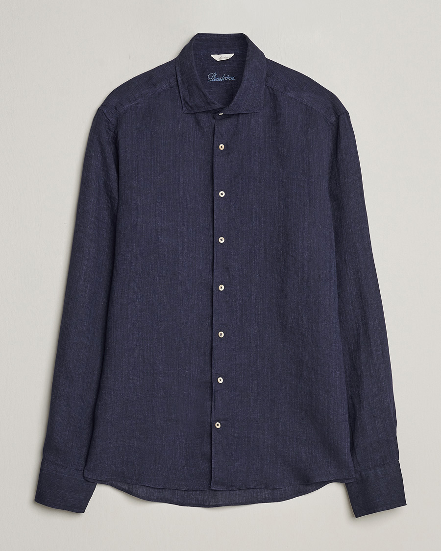 Herre |  | Stenströms | Slimline Cut Away Linen Shirt Navy