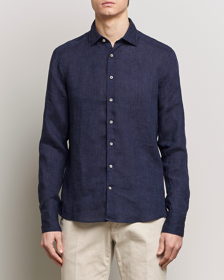 Herre | Afdelinger | Stenströms | Slimline Cut Away Linen Shirt Navy