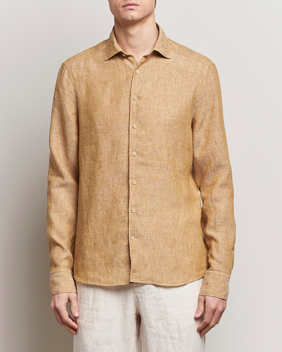 Herre | Jakkesæt | Stenströms | Slimline Cut Away Linen Shirt Brown