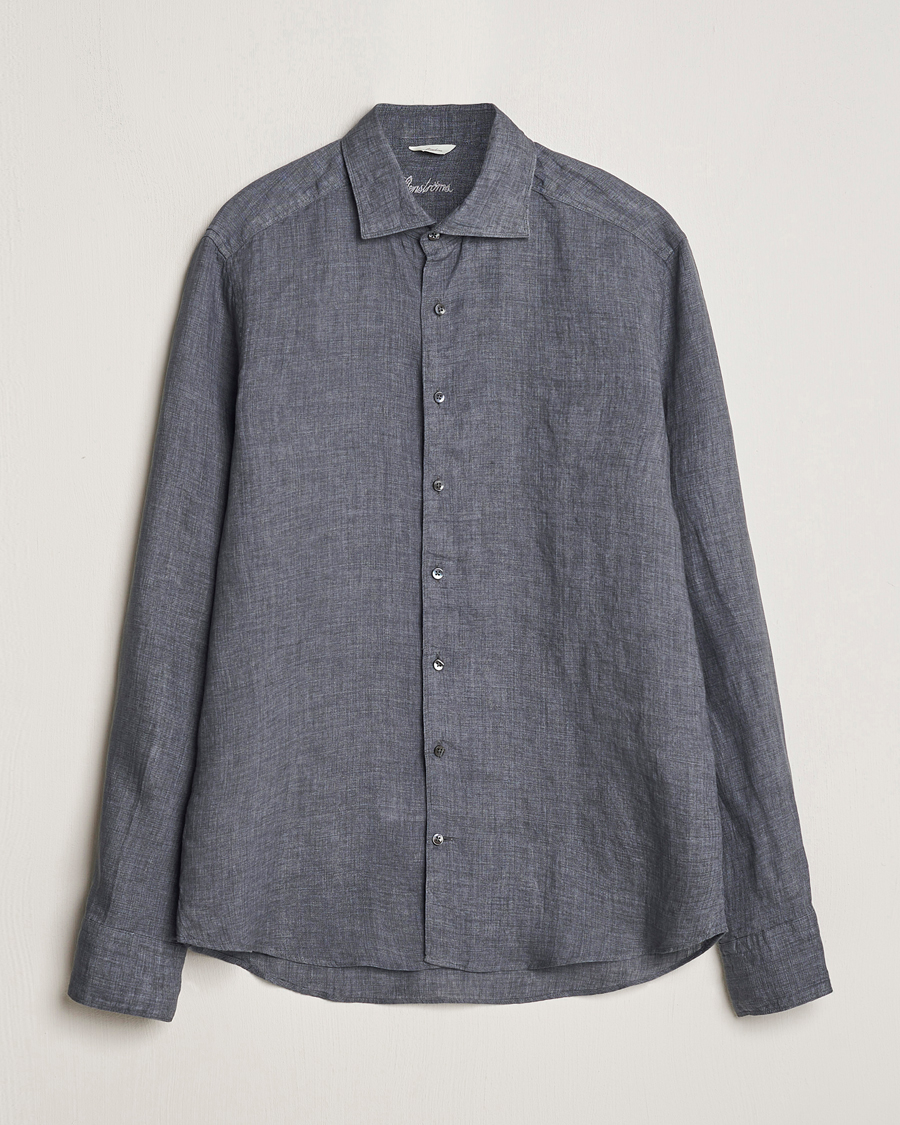 Herre | Skjorter | Stenströms | Slimline Cut Away Linen Shirt Dark Grey