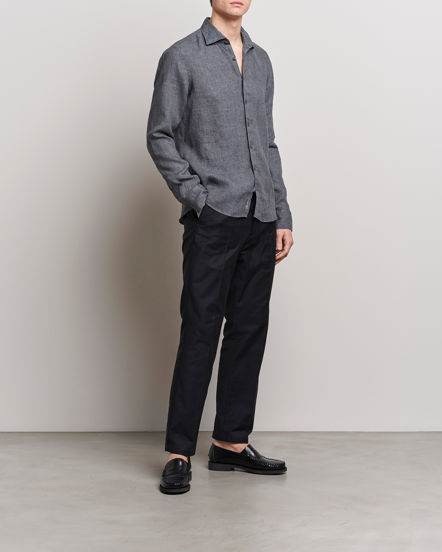 Herre | Skjorter | Stenströms | Slimline Cut Away Linen Shirt Dark Grey