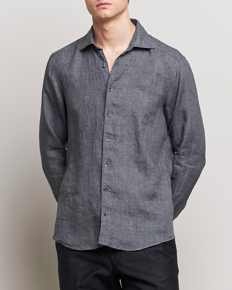 Herre | Hørskjorter | Stenströms | Slimline Cut Away Linen Shirt Dark Grey