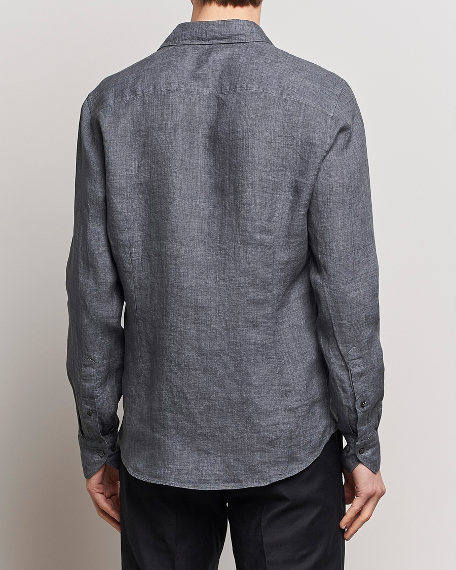 Herre | Skjorter | Stenströms | Slimline Cut Away Linen Shirt Dark Grey