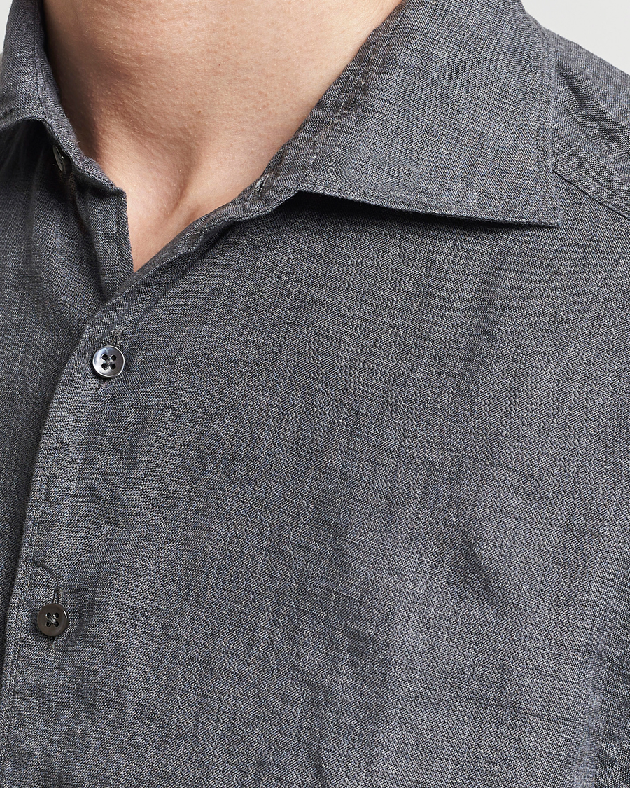 Herre | Skjorter | Stenströms | Slimline Cut Away Linen Shirt Dark Grey