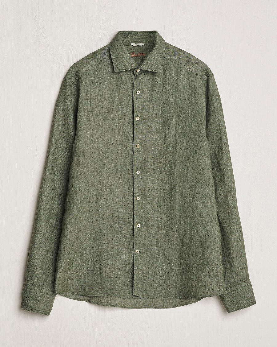 Herre | Skjorter | Stenströms | Slimline Cut Away Linen Shirt Olive