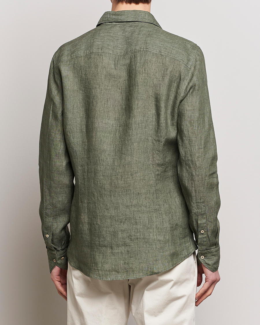 Herre | Skjorter | Stenströms | Slimline Cut Away Linen Shirt Olive