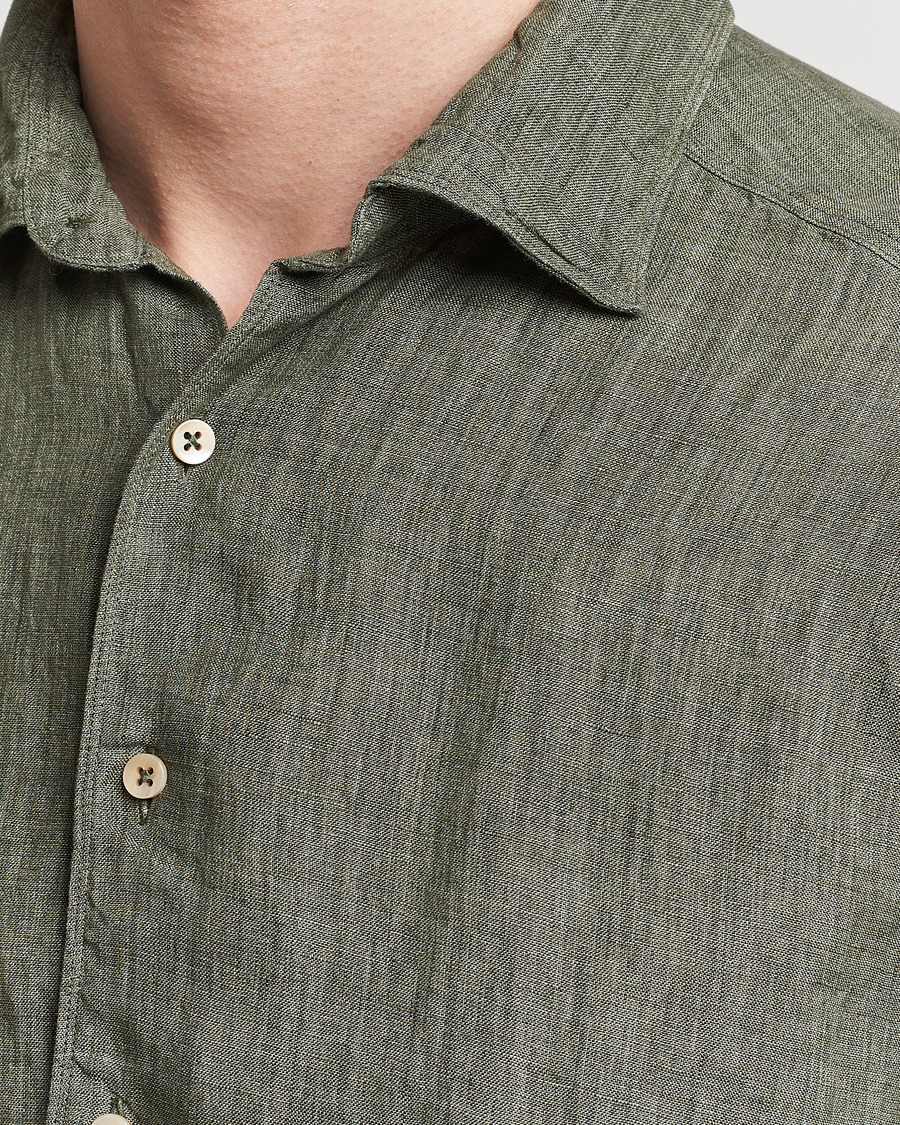 Herre | Skjorter | Stenströms | Slimline Cut Away Linen Shirt Olive