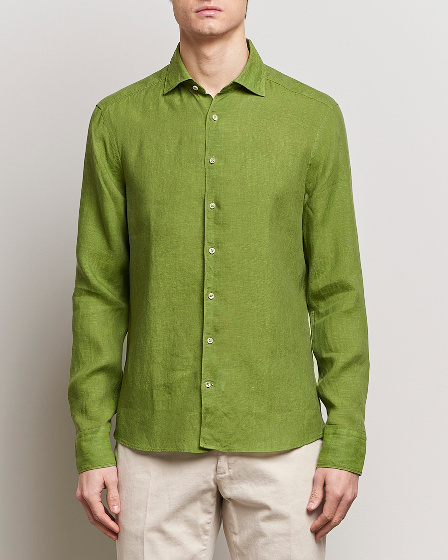 Herre |  | Stenströms | Slimline Cut Away Linen Shirt Green