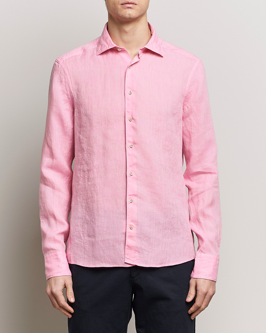 Herre | The linen lifestyle | Stenströms | Slimline Cut Away Linen Shirt Pink